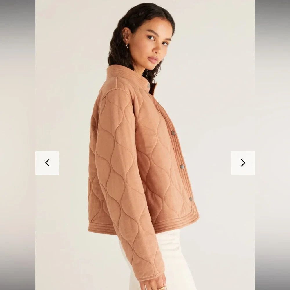 Z Supply Redwood Tan Short Boxy Quilted Jacket Size M Transition Piece Casual - Picture 13 of 13